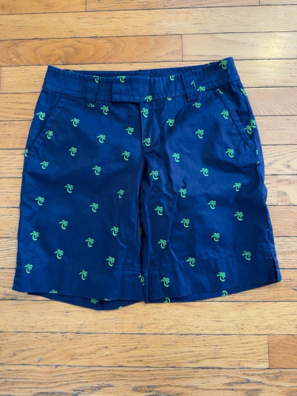 Lilly Pulitzer Palm Beach Fit Palm Tree Print Chino Shorts Navy Womens Size 0
